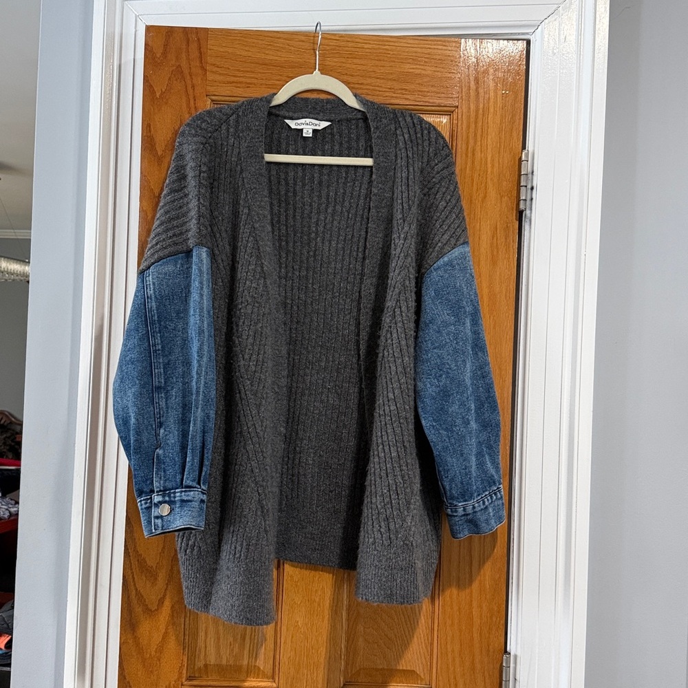 DAVI & DANI Charcoal and Denim Cardigan